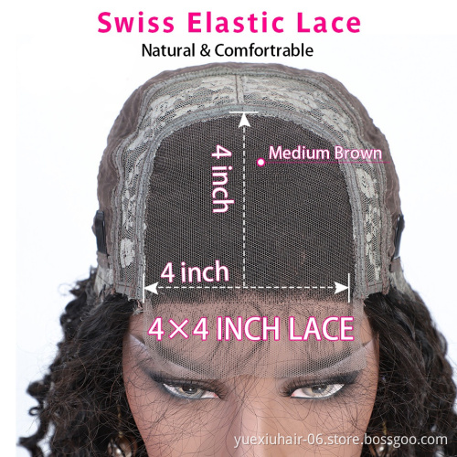 4*4 Human Lace Closure Wig Brazilian Virgin Human Hair Lace Wigs With Baby Hair Deep Wave